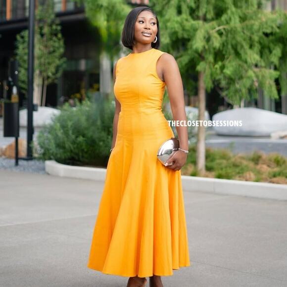 ZARA A-Line Orange Midi Dress NWT | Cotton Blend Blogger Fave - Picture 14 of 16